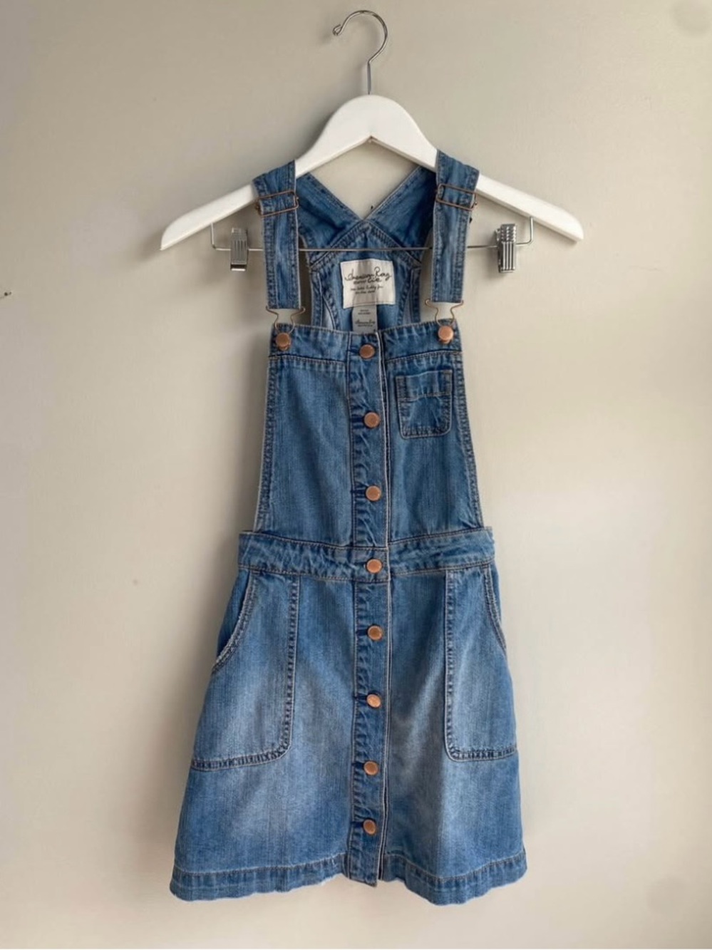 American Rag Light Blue Denim Button-Front Overall Dress size 1/0/XS womens